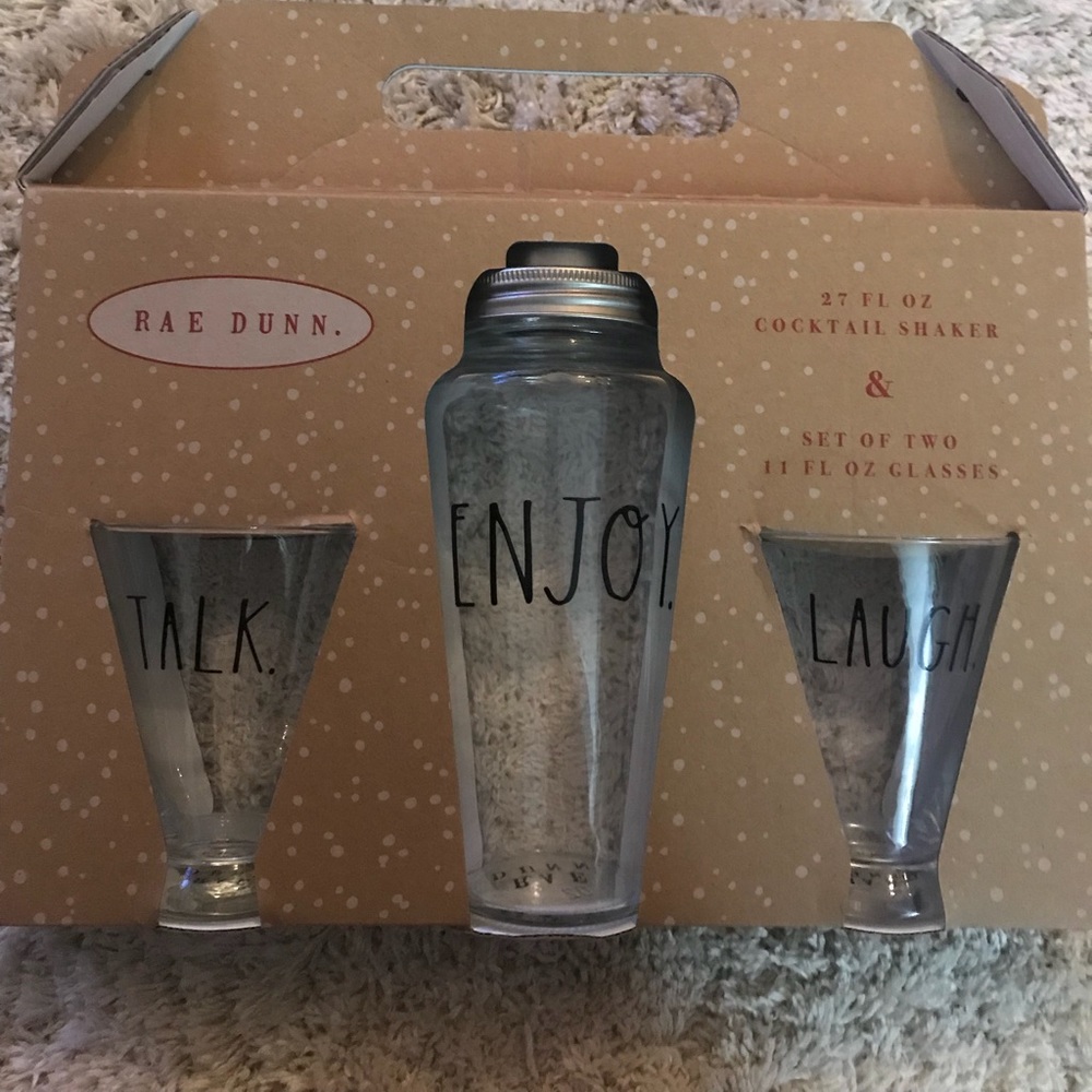 Rae Dunn Glass Cocktail Shaker & Glasses Set
